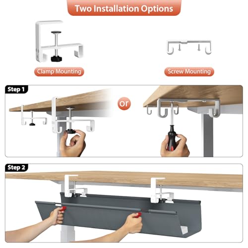 Univivi No Drill Under Desk Cable Management Tray, 36 inch Cable Management - color: Grey, size: 36"L x 5.5"W