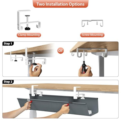 Univivi No Drill Under Desk Cable Management Tray, 36 inch Cable Management - color: Grey, size: 36"L x 5.5"W