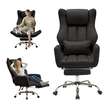 JOMEED Cross Legged Office Chair with Footrest,Flip Armrest,Black - color: Black