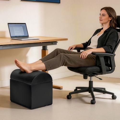 Adjustable Footrest for Under Desk at Work Ergonomic Foot Rest with 3 Adjustable Height Foot Stool for Under Desk Office Footrests with Removable Washable Mesh Cover, Black