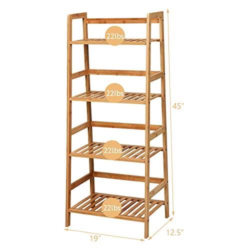 COSTWAY 4-Tier Ladder Shelf, Bamboo Plant Stand Rack | Freestanding Bookcase, Flower Stand Rack Holder for Garden, Balcony, Living Room, Bedroom (Natural) - color: Natural, size: 19" x 12.5" x 45" (L x W x H)