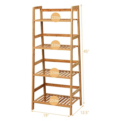 COSTWAY 4-Tier Ladder Shelf, Bamboo Plant Stand Rack | Freestanding Bookcase, Flower Stand Rack Holder for Garden, Balcony, Living Room, Bedroom (Natural) - color: Natural, size: 19" x 12.5" x 45" (L x W x H)