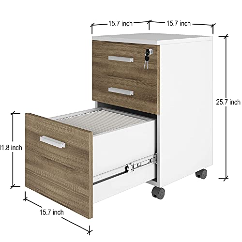 Modern Designs Lazio File Cabinet, Filing Cabinets for Home Office, Drawers for Under Desk, Locking 3 Drawer Rolling Filing Cabinet with Lock, Walnut and White, by Crafts and Comfort - color: Walnut / White