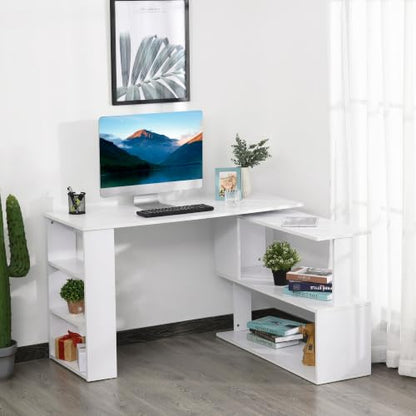 HOMCOM 47 Inch L Shaped Desk, Home Office Table, 360 Degree Rotating, White - color: White