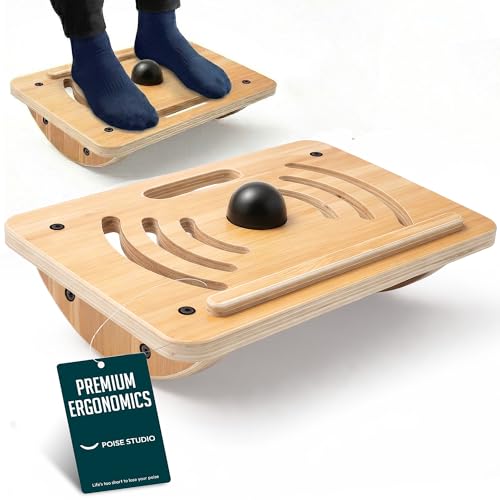 Wooden Under Desk Footrest, Rocking Foot Rest for Under Desk with Massage Ball, Ergonomic Desk Foot Rest, Office Foot Rest Under Desk, Under Desk Foot Stool, Improve Posture & Circulation