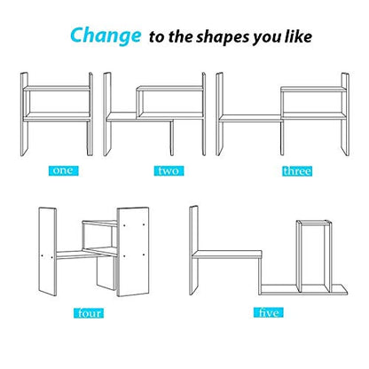 Sorfity Expandable Wood Desktop Bookshelf Desktop Organizer Office Storage Rack Wood Display Shelf - Free Style Display True Natural Stand Shelf Rack Assemble - color: White