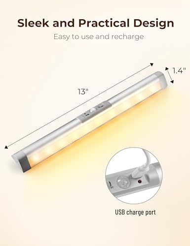 Joyzy Automatic Motion Sensor Closet Lighting with Eye-Protection Design, LED Closet Lights for Stair Step Wireless Light, Rechargeable Wardrobe Pantry Lights (2pack with Warm Lighting) - color: Silver