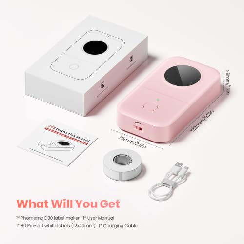 Phomemo Label Maker, D30 Label Maker Machine with Tape, Mini Bluetooth Label Makers, Small Portable Thermal Label Printer, Sticker Maker for School Classroom Teacher Home Kitchen Office Supplies - color: Pink