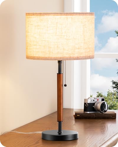 EDISHINE Modern Mid Century Table Lamp, Pull Chain Switch, 21.65 Inch, E26 - color: Black