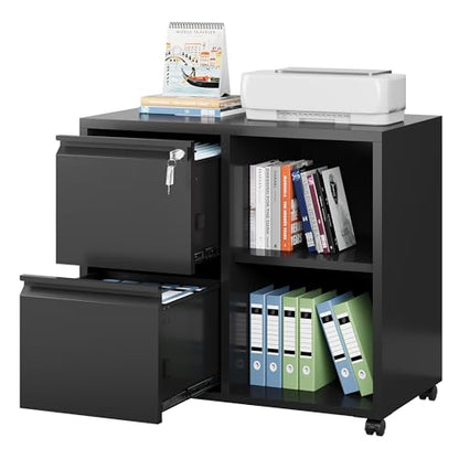 DEVAISE Lateral File Cabinet with 2 Drawers and Adjustable Shelf - color: Black