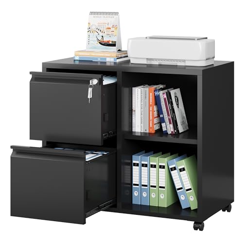 DEVAISE Lateral File Cabinet with 2 Drawers and Adjustable Shelf - color: Black