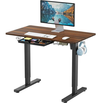 SHW 40-Inch Electric Height Adjustable Standing Desk w/Drawer, Walnut - color: Walnut, size: 40-Inch
