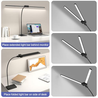 24W Led Desk Lamps with Base for Office Home, 31.5-in Double Head, Black - color: Base-Black