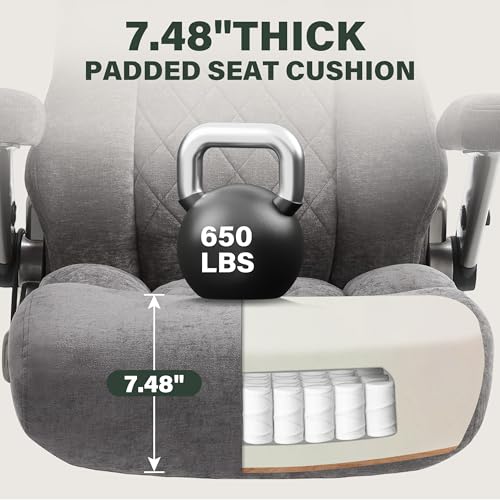 650lbs Big and Tall Office Chair with Thick Spring Cushion,5D Flip Arm Ergonomic Executive Office Chair Adjustable Lumbar Airbag&Extra Wide,Comfy Large Padded Heavy Duty Game Chair,Greycloth - color: Greycloth