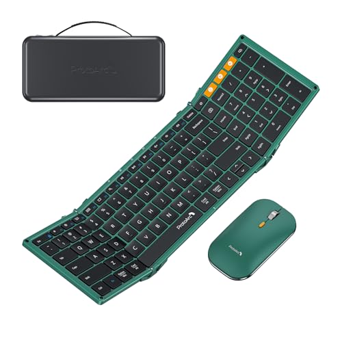 ProtoArc XKM01 Full-Size Foldable Keyboard Mouse Combo for Travel, Green - color: Green