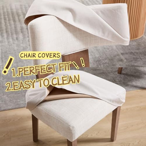 HNY Mid Century Modern Dining Chairs Set of 2 with Seat Covers, Farmhouse Linen Fabric Upholstered Accent Chairs Curved Backrest Kitchen Chairs, with Hardwood Frame, Beige - color: Beige Cover