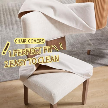 HNY Mid Century Modern Dining Chairs Set of 2 with Seat Covers, Farmhouse Linen Fabric Upholstered Accent Chairs Curved Backrest Kitchen Chairs, with Hardwood Frame, Beige - color: Beige Cover