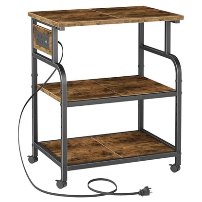YAOHUOO 3 Tier Large Printer Stand with Power Outlet/Adjustable Shelf - color: Rustic Brown, size: 22"×15"
