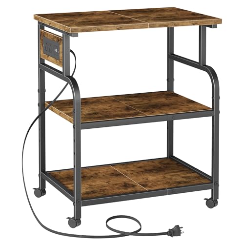 YAOHUOO 3 Tier Large Printer Stand with Power Outlet/Adjustable Shelf - color: Rustic Brown, size: 22"×15"