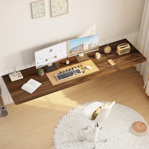 IAE Wall Mount Folding Desk,Floating Computer Desk for Small Spaces,Walnut | 72x22in engineered wood desktop with metal brackets, folds flat to save space in home office, apartment and laundry room - color: Walnut, size: 72"*22"