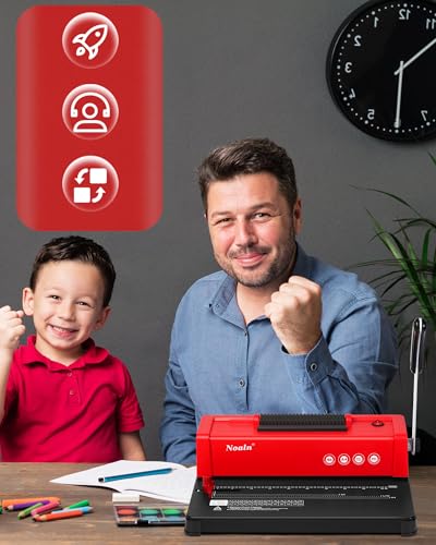 46-Hole Binding Machine Spiral Coil Binder Red,DIY Book Binder Kits with Electric Coil Inserter,4:1 Pitch 500 Sheets,Come with 100pcs Comb Binding Spines,School Office Home