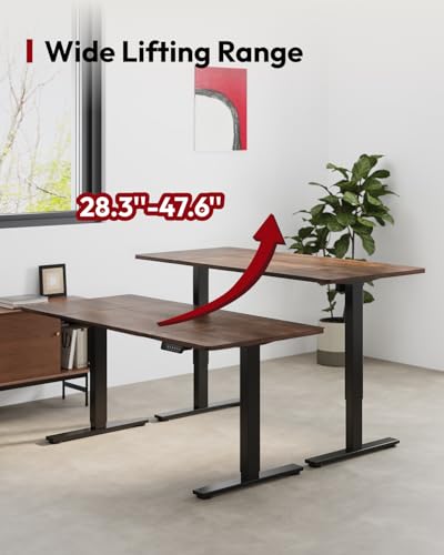 SANODESK Dual Motor 63''x 28'' Large Height Adjustable Standing Desk - color: Black Frame/Black Walnut Top, size: 63x28