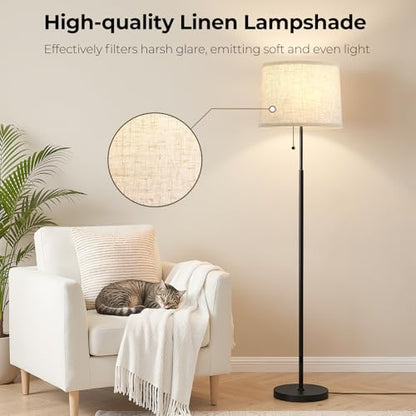 Floor Lamps for Living Room & Bedroom, 60" Modern Tall Standing Lamp, 3CCT | Lamps for Office, Classroom, Bedside, Linen Lampshade, Pull Chain Switch, Modern Design, Anti-glare Lighting, Easy Assembly - color: Linen T-Shades+Black Pole