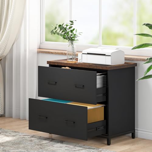 Tribesigns 2-Drawer File Cabinet, Wood Lateral Filing Cabinet for Office | A4, Letter Size, Engineered Wood, Two Drawer File Cabinet for Home Office, Brown and Black