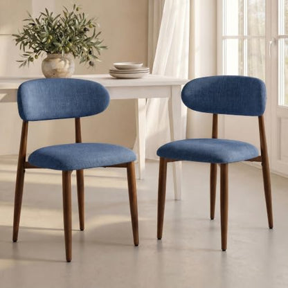 UVV Dining Chairs Set of 4, Metal Kitchen Chairs with Modern Fabric Upholstered for Dining Room, Navy Blue - color: Navy-walnut Grain, size: Set of 4