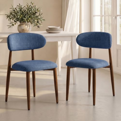 UVV Dining Chairs Set of 6, Metal Kitchen Chairs with Modern Fabric Upholstered for Dining Room, Navy Blue - color: Navy-walnut Grain, size: Set of 6