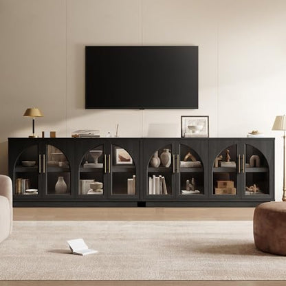 Fatmok 59" Arched Glass Sideboard Buffet Display Cabinet,Grey Black Oak - color: B-black Grey
