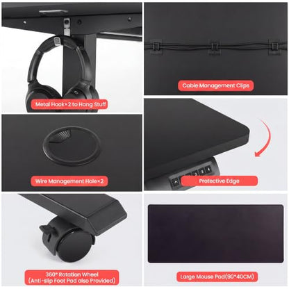 71''×28'' Electric Standing Desk with Power Outlets & Wheels, Black - color: Black, size: 71×28''