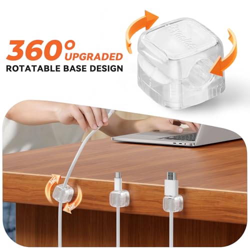 Rotatable Cord Organizer 6Pack, Spring Cable Clips for Desk Charger, Clear | 360° Rotatable, 7.5mm Universal Slot, Residue-Free Adhesive, One-Hand Spring Clip, 6-Pack Compact - color: Clear, size: 6Pack