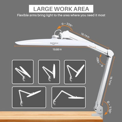 20-Inch LED Desk Lamp with Clamp, 24W 2200LM, Protected Arm, White | 117 SMD LEDs deliver eye-caring daylight illumination with 4 brightness levels and reinforced dual metal arms - size: WHITE-NonCCT-Protective