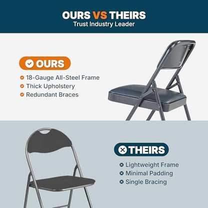 OEF Furnishings OEF1204 Vinyl Cushioned Folding Chairs with Steel Frame, Blue, 4-Pack - color: Blue