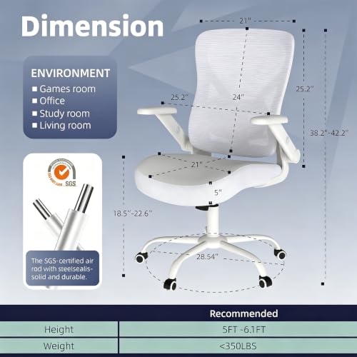 ralex-chair Ergonomic Office Chair with Adjustable Lumbar Support 350lbs | Desk Chair with 3D Flip-up Armrest,Computer Chair with Mesh Back,PU Leather Seat, for Office,Home,White - color: White