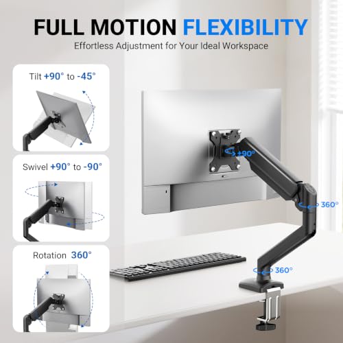 GRIFEMA Gas Spring Monitor Mount for 13-32", Single Monitor Arm | Full Motion 360 Rotate Swivel Tilt, Up to 19.8 Lbs, VESA 75/100mm, Easy Install, Monitor Stand for Home Office Gaming - size: Single Arm