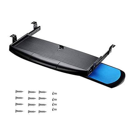 IBOWZ Keyboard Drawer Tray Slide-Out Keyboard Tray,Ergonomic Sliding Under Desk Keyboard Platform,Relieve Muscle Fatigue,Keyboard Shelf Easy to Install,with 360°Rotation Mouses Tray/White - color: Black