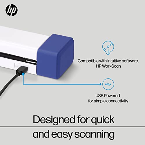 HP Small USB Document & Photo Scanner for Portable 1-Sided Sheetfed Digital Scanning, Model HPPS100, for Home, Office & Business, PC and Mac Compatible, HP WorkScan Software Included | Bag-Ready for Home, Office & Travel, 15 ppm for Small-Medium Batches,