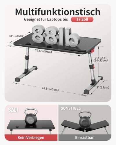 SAIJI Laptop Bed Tray Table,Lightweight Foldable Lap Desk - color: Black, size: 23.6*13 inches