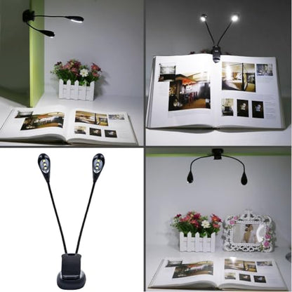 Joyzan Music Stand Light, Clip on LED Book Lights Dual Arm Reading Lamp | Rechargeable Eye Cared 360°Flexible Gooseneck Clamp Light Battery Operated for Bed Bookworms Piano Player Travel Orchestra - size: 6 beads