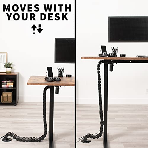 VIVO Standing Desk Vertebrae Magnetic Cable Management Kit, Adjustable Quad Entry Flexible Spine Wire Organizer Cord Snake for Home Office, Black, DESK-AC01M