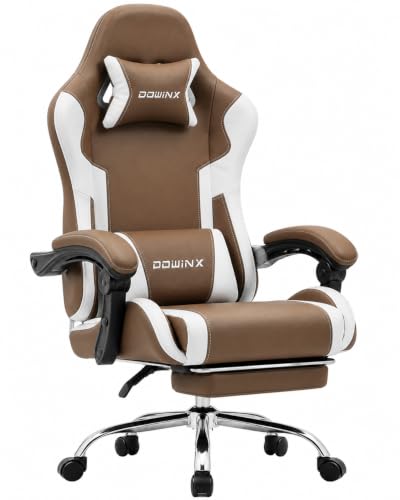 Dowinx Ergonomic Gaming Chair with Footrest & Massage Lumbar, 2D-Linkage Armrests for Computer Chair 330lbs with Headrest Pillow for Office, Home, Streaming and Long Gaming Sessions, Fabric Brown - color: Brown