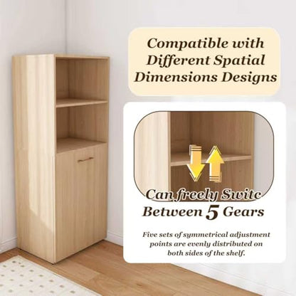 Light Wood Small Folding Desk with Storage Shelves & Bookcase(Natural.) | Expandable Hidden Computer Desk, Space-Saving Pull Out Murphy Table, Writing Table with Wheels for Home Office Bedroom - color: Natural Wood.