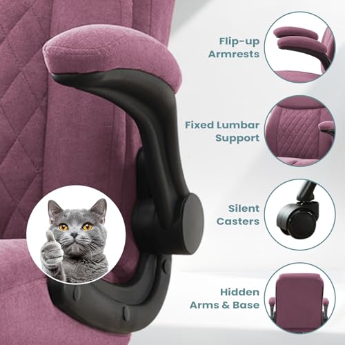 MAHOMICO Drafting Chair for Standing Desk – Tall Office Chair with Adjustable Height & Foot Ring, Flip-Up Arms, Lumbar Support – Comfortable Fabric Seat, Ideal Home Desk Chair - color: Purple