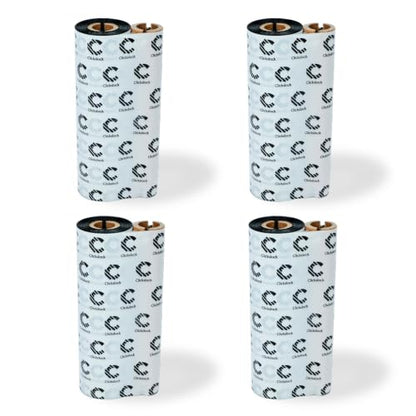 Enhanced Wax Thermal Transfer Ribbon, 4.33'' x 244', 4 Rolls | 110mm x 74m Black Barcode Label Printer Ribbon with 0.5 In Core for Zebra Desktop Printers, Crisp, Durable Print Quality - size: 4 Rolls-4.33''x244'