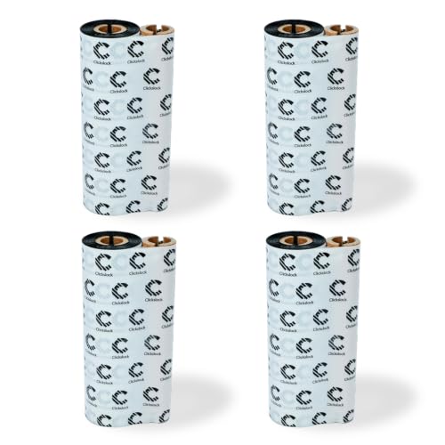 Enhanced Wax Thermal Transfer Ribbon, 4.33'' x 244', 4 Rolls | 110mm x 74m Black Barcode Label Printer Ribbon with 0.5 In Core for Zebra Desktop Printers, Crisp, Durable Print Quality - size: 4 Rolls-4.33''x244'