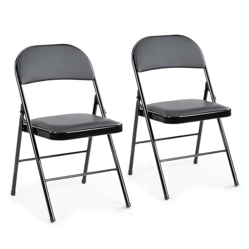 DUMOS Padded Folding Chairs 2 Pack, Outdoor Foldable Chairs - color: Black, size: 2 Pack