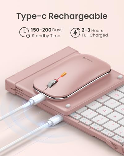 ProtoArc XKM01 Full-Size Foldable Keyboard Mouse Combo for Travel, Pink - color: Pink