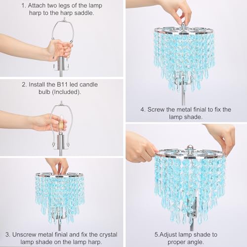 Touch Control Crystal Table Lamp, 3-Way Dimmable Lamp with USB A+C Ports - color: Light Teal